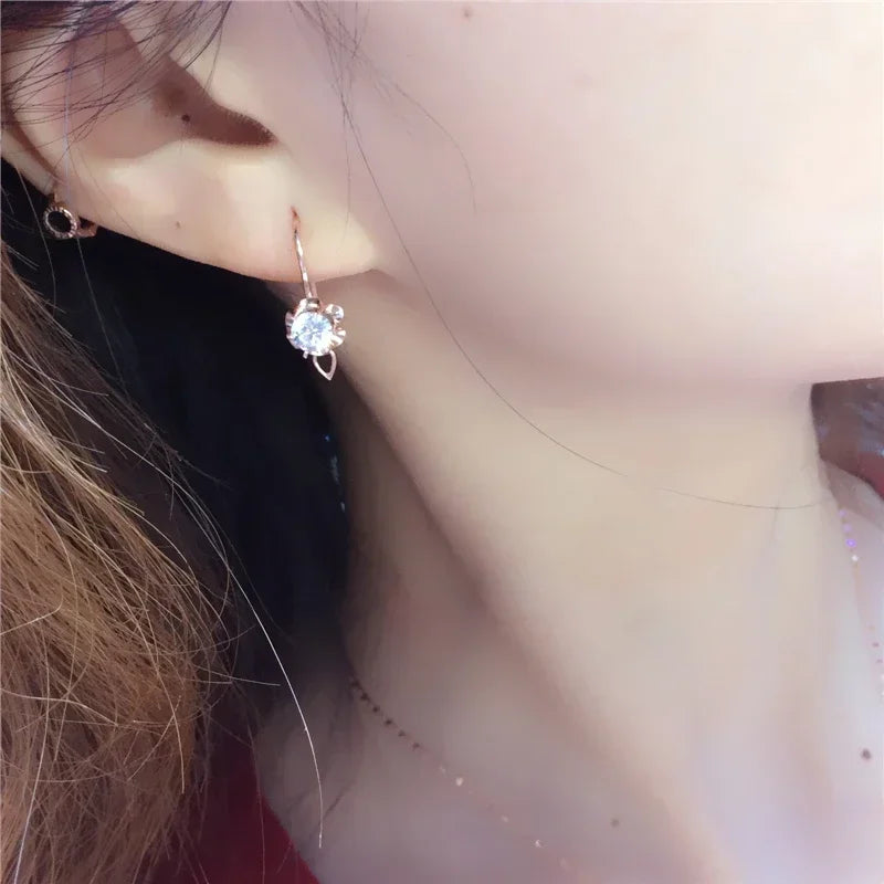 White Shiny Flower Jewelry Set Plated  Rose Gold Earrings for Women Charms Rings Necklace Elegant Light Luxury Necklaces