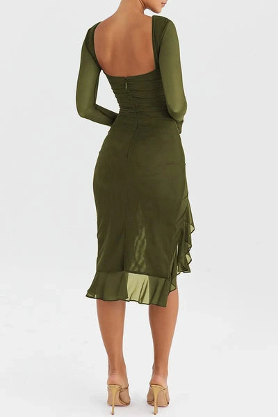 Ruffle Ruched Midi Dress For Women