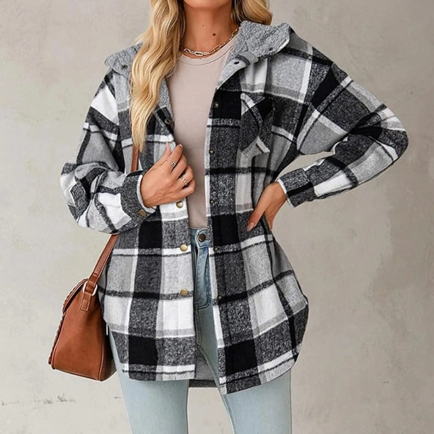 Women Chic Jackets Autumn Winter Lapel Patchwork Coats Casual Office Jacket