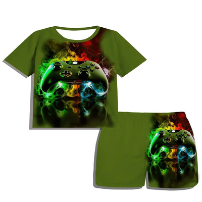 Children's Clothing Suit For Boy Short Sleeve Boy Child Shorts 3D Game Handle Fashion Children Summer Clothes Children's Sets