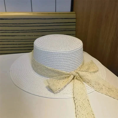 Bucket Hat Beach Summer Straw Hats for Women Flat Top Ribbon Bowknot Elegant Luxury Straw Women Summer Hats Sombreros De Mujer