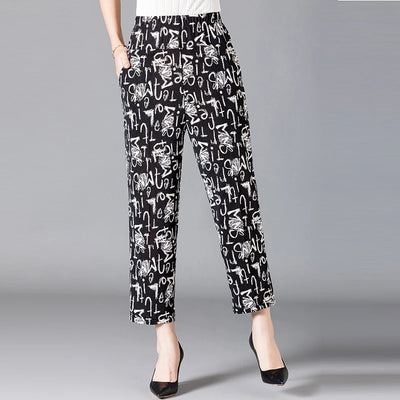 XL-8XL Summer Women Harem Pants Casual High Waist Pants Printed Elastic Waist Middle Aged Women Trousers Summer Bottoms