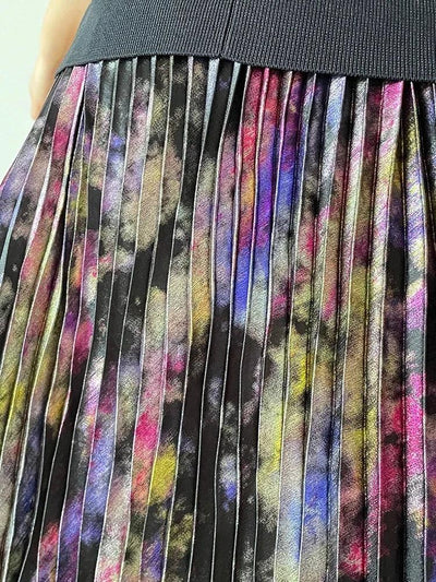 Shiny Colorful Luxury High Waist Midi Skirt 2025 Spring/Summer Fashion Trends Elastic Waistband Pleated Skirt Old Money Style