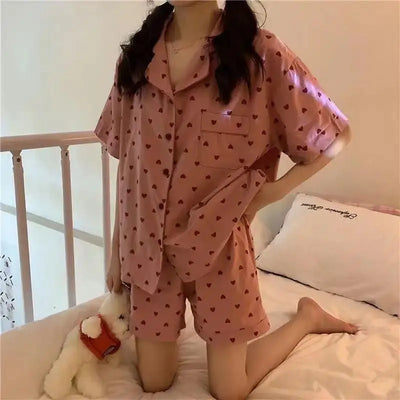 New Women Sleepwear Cartoon Pajamas Female Short  Pants Short Sleeved Summer Spring Loungewear Fashion Home Clothing Homewear