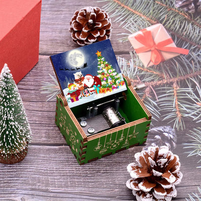 Merry Christmas Music Box Wooden Hand Cranked Music Box Vintage Happy New Year Music Box Gift Music Box Birthday Gift