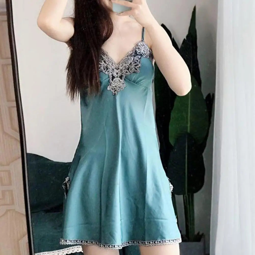 5-piece Loungewear Set Silky Satin Lace Patchwork Women's Pajamas Set with Top Shorts Pants Loose Lace-up Waist Homewear