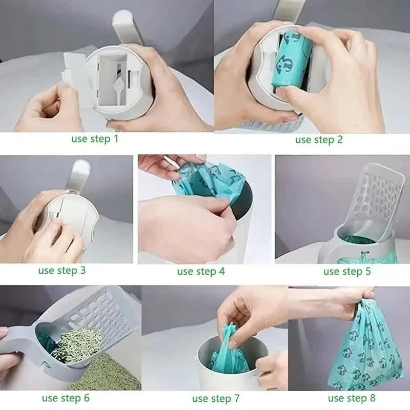 Cat Litter Shove Pet Litter Sifter Portable High-capacity Pets Cleanning Tool Detachable Pet Items with Refill Bag Cats Supplies