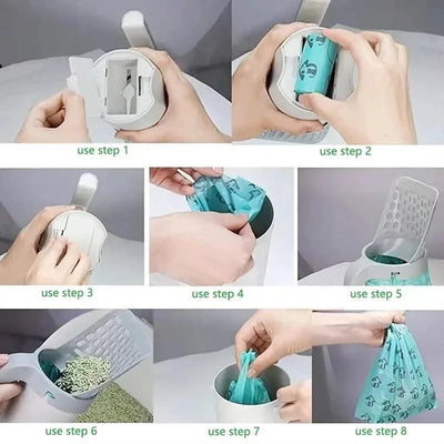 Cat Litter Shove Pet Litter Sifter Portable High-capacity Pets Cleanning Tool Detachable Pet Items with Refill Bag Cats Supplies