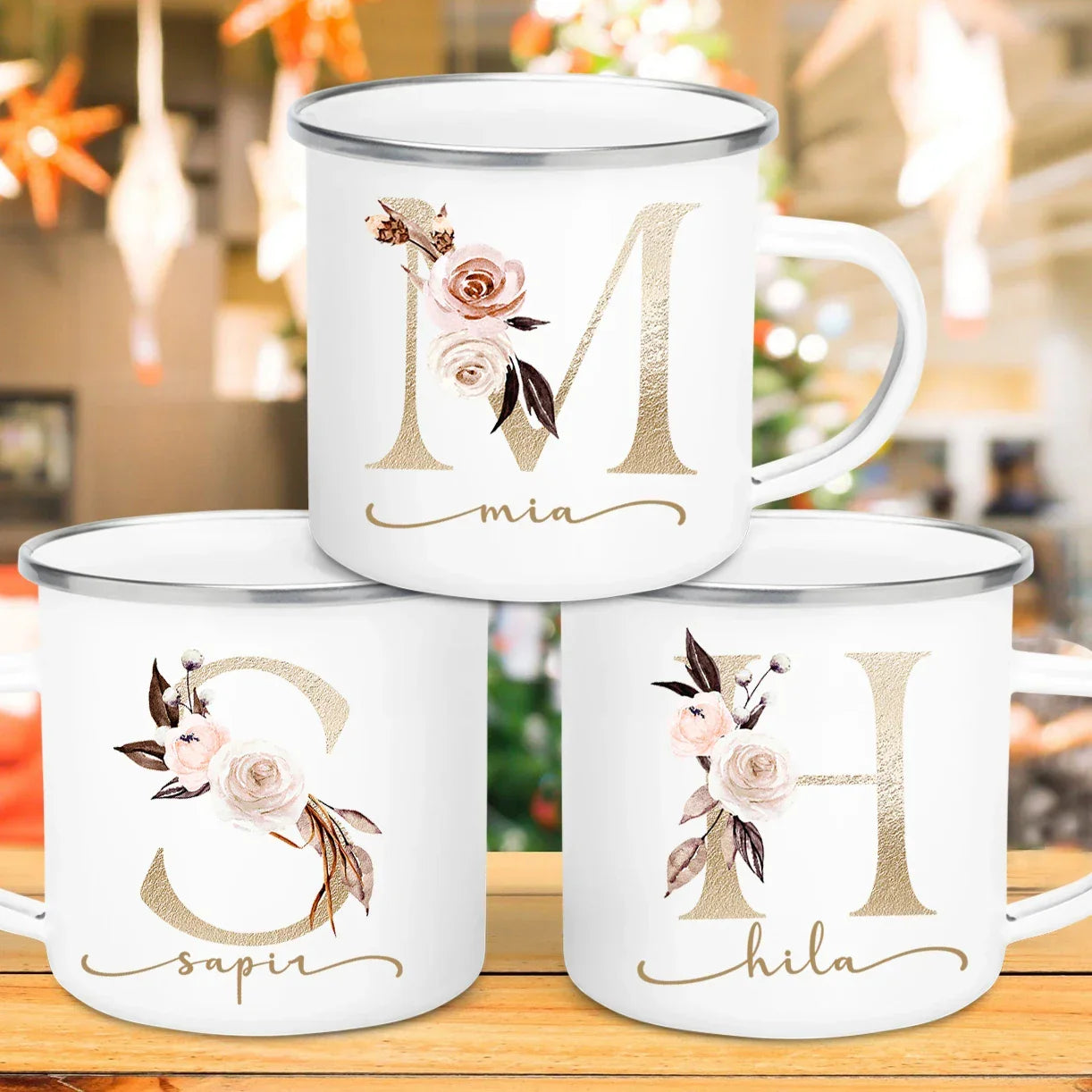 Floral Print Mugs Custom Name Coffee Juice Cups Wedding Bachelor Party