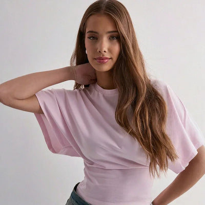 Women's cotton t-shirt summer 2025 baggy crop top French style elegant blouses Sense of design Short sleeve tee casual y25tp031