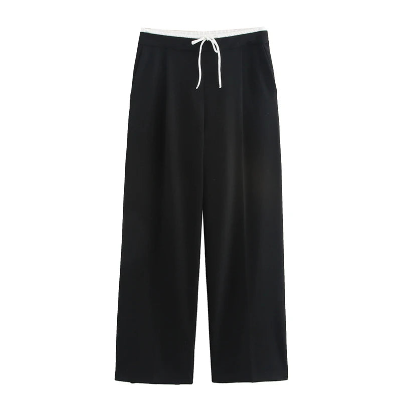 Wide Leg Pants For Women Straight Autumn Coffee Tie Up Casual Trousers Women Gray Loose Pants Ladies Black Trousers Office