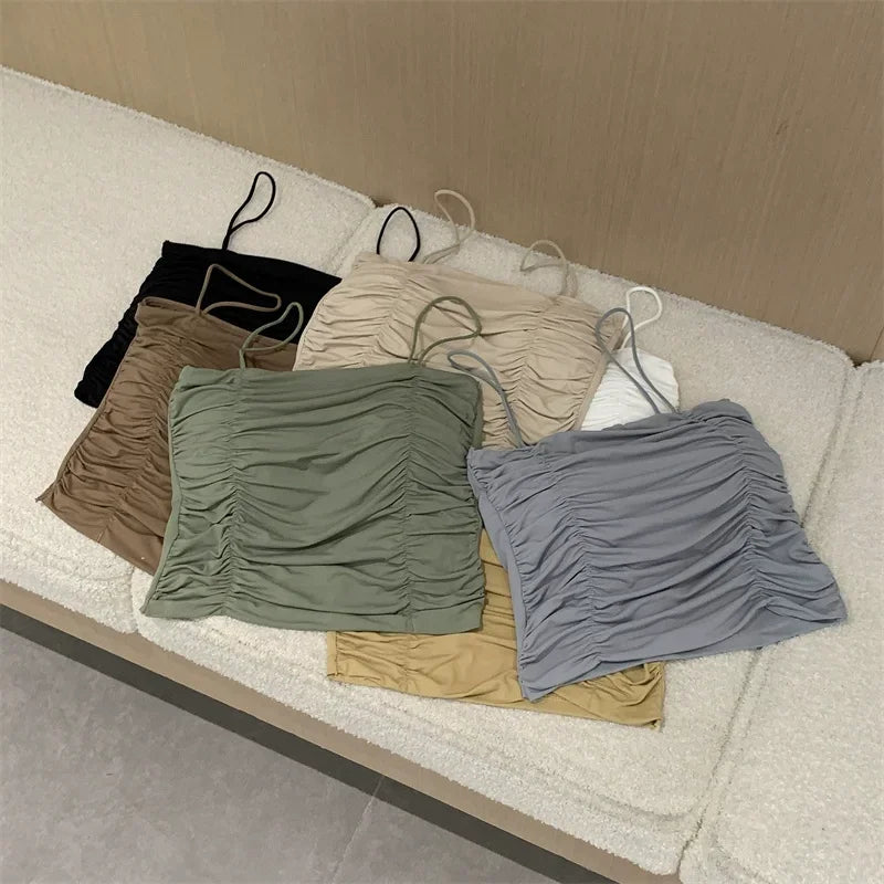 Top Women Sexy Shirts Sleeveless Tube Tops Girls Tops With Suspenders Lady White Camisole Padded Bras Woman Clothing Corset Top