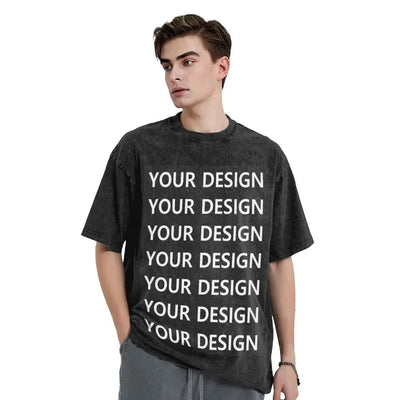 Men's T Shirt Add Design Washed T Shirts Hippie Custom DIY Made Your Image Beach Tee Shirt Y2K Retro Loose Cotton Tops Present