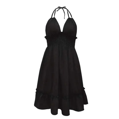 Summer Dresses For Women Trendy Solid Boho Dress V Neck Sleeveless Halter Backless Sundress Ruffles Holiday Beach Dresses