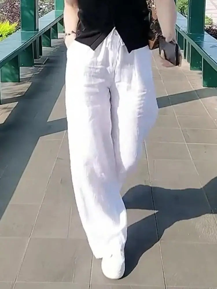 Niche White Cotton and Linen Wide-leg Pants Women's 2025 Spring Thin Versatile Loose Casual Straight Cotton and Linen Trousers
