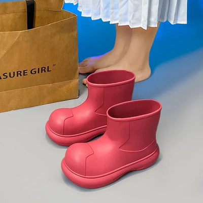 The Mid-top of The Women's Rain Boots Is Available in Solid Multi-color Options Including Waterproof and Anti-slip Flat Shoes
