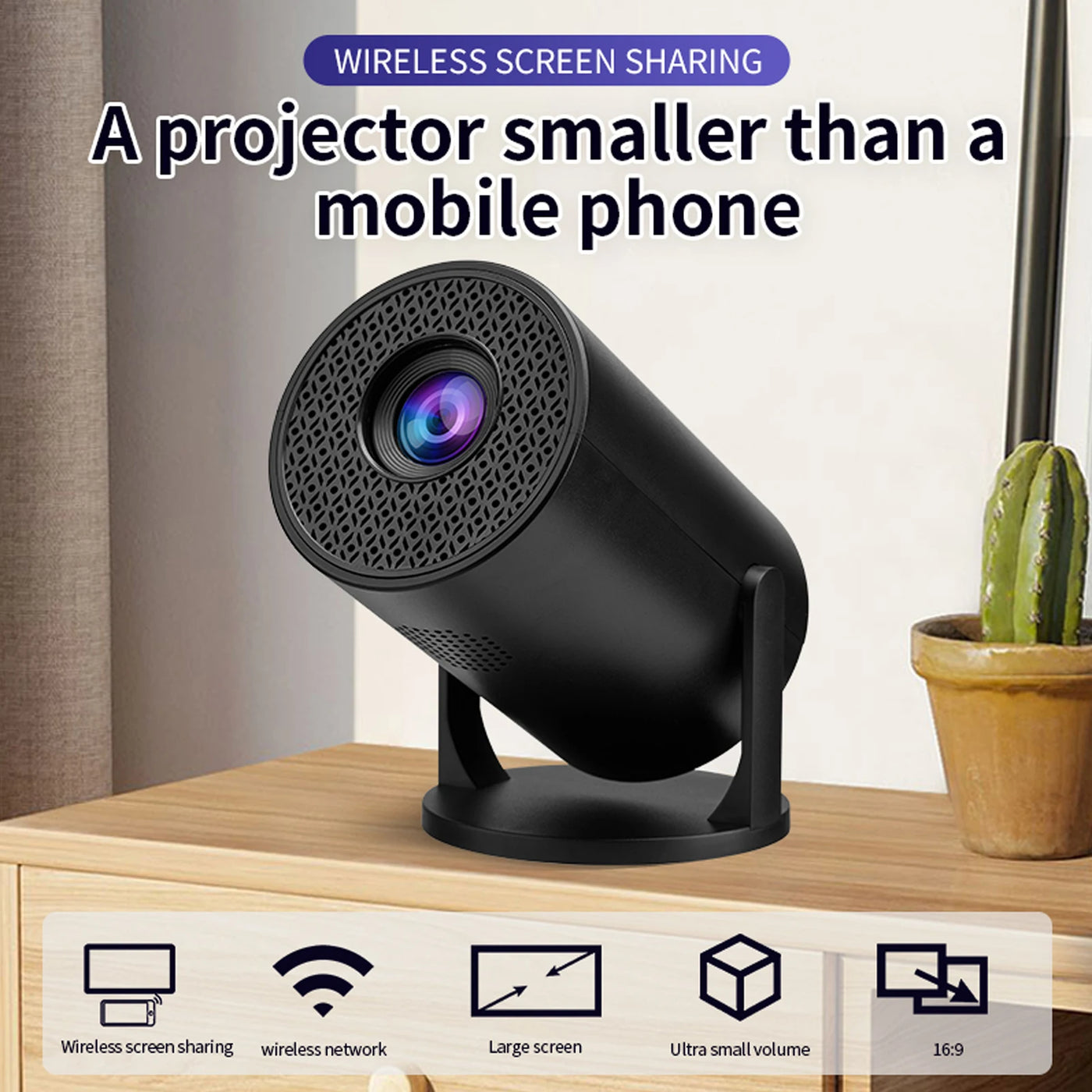 Portable Projector Wireless Fidelity 1080P 270 Degree Adjustable USB TV Sticks Video Movie Projector for Android Laptop PC Phone