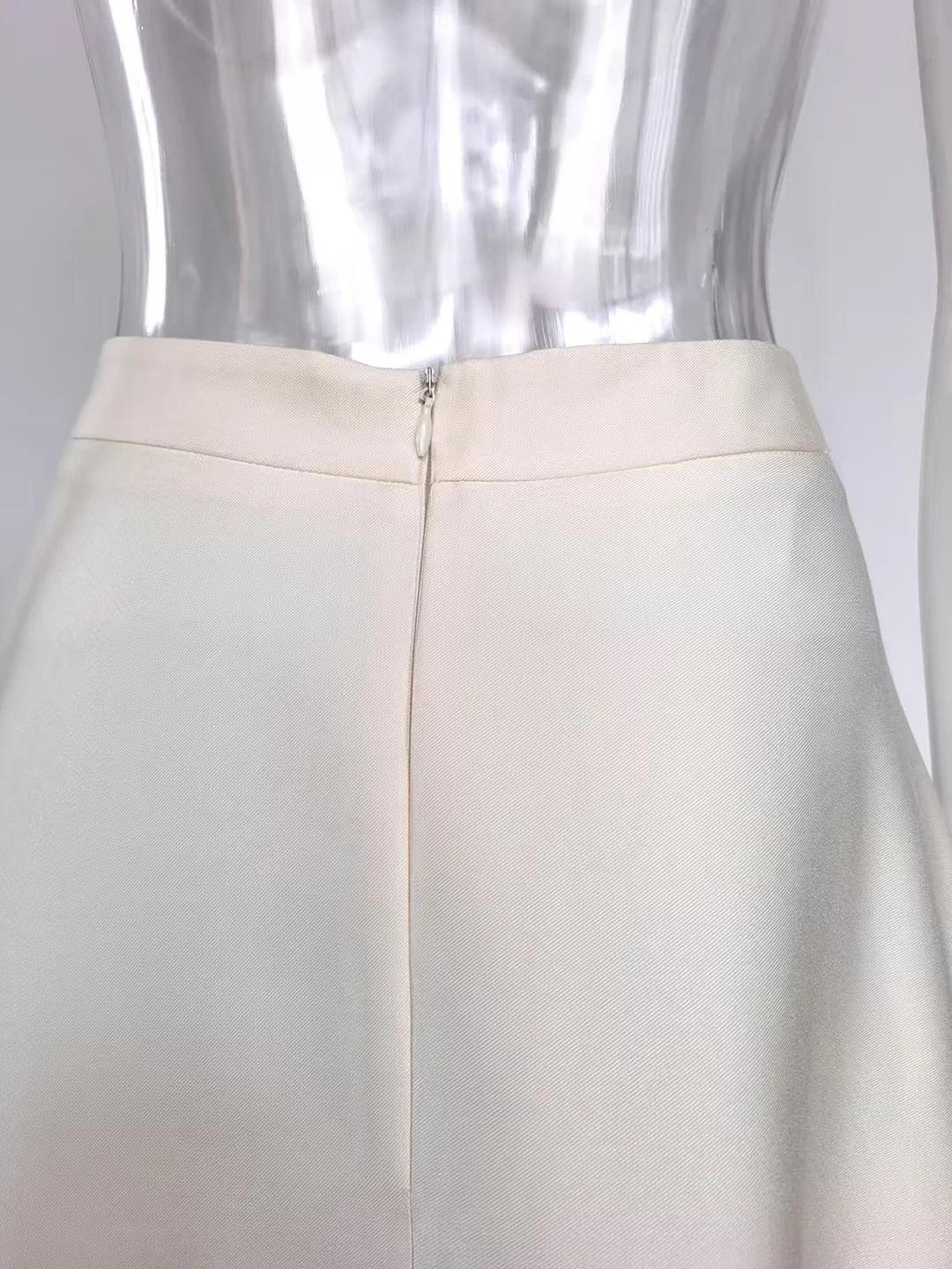 Vintage Elegant Style Lady Solid A-line High Waist Office Casual Wear Women Midi Skirt
