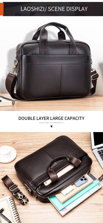 Hot selling men's bags, leather handbags, men's top layer cowhide briefcase, 14 inch computer file bag