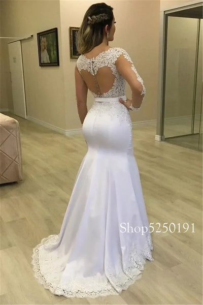 Sheer Long Sleeves Mermaid Wedding Dresses See Through Back Custom Two Pieces Bridal Gowns Modest Vestidos De Novia