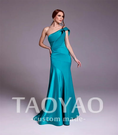 High Quality Mermaid One-shoulder Sheath Cocktail Fold Draped S Occasion Evening Gown vestidos de fiesta para mujer Customized