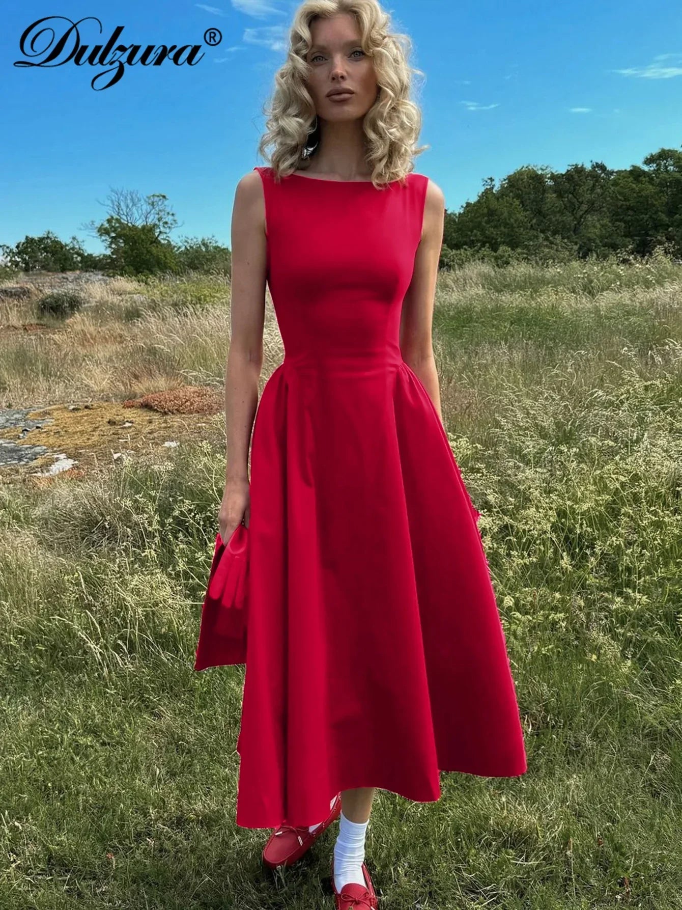 Dulzura Sexy Elegant Midi Dress Backless Solid Ruched Women Luxury Dresses Lady Evening Party Birthday Club Summer Y2K Clothes