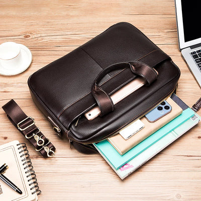 Hot selling men's bags, leather handbags, men's top layer cowhide briefcase, 14 inch computer file bag