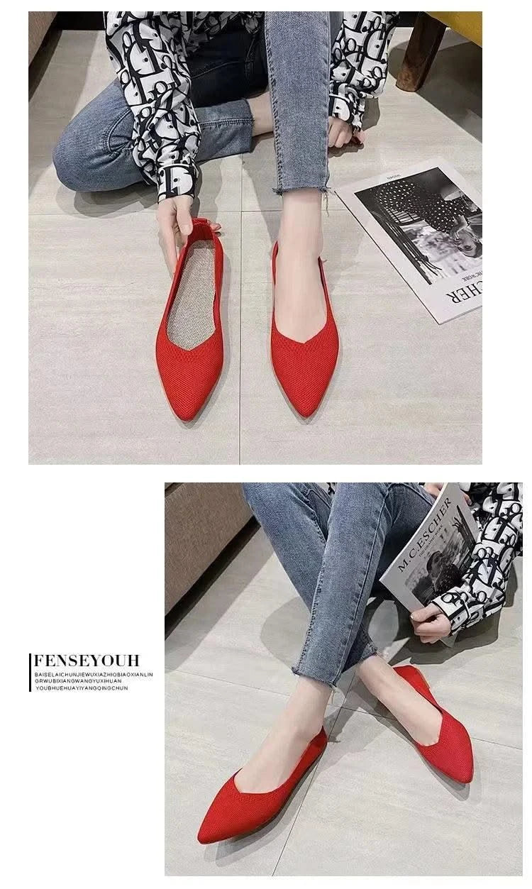 Women's Ballet Casual Shoes Slip-on Flats Knitting Ballerina Pointe Shoes