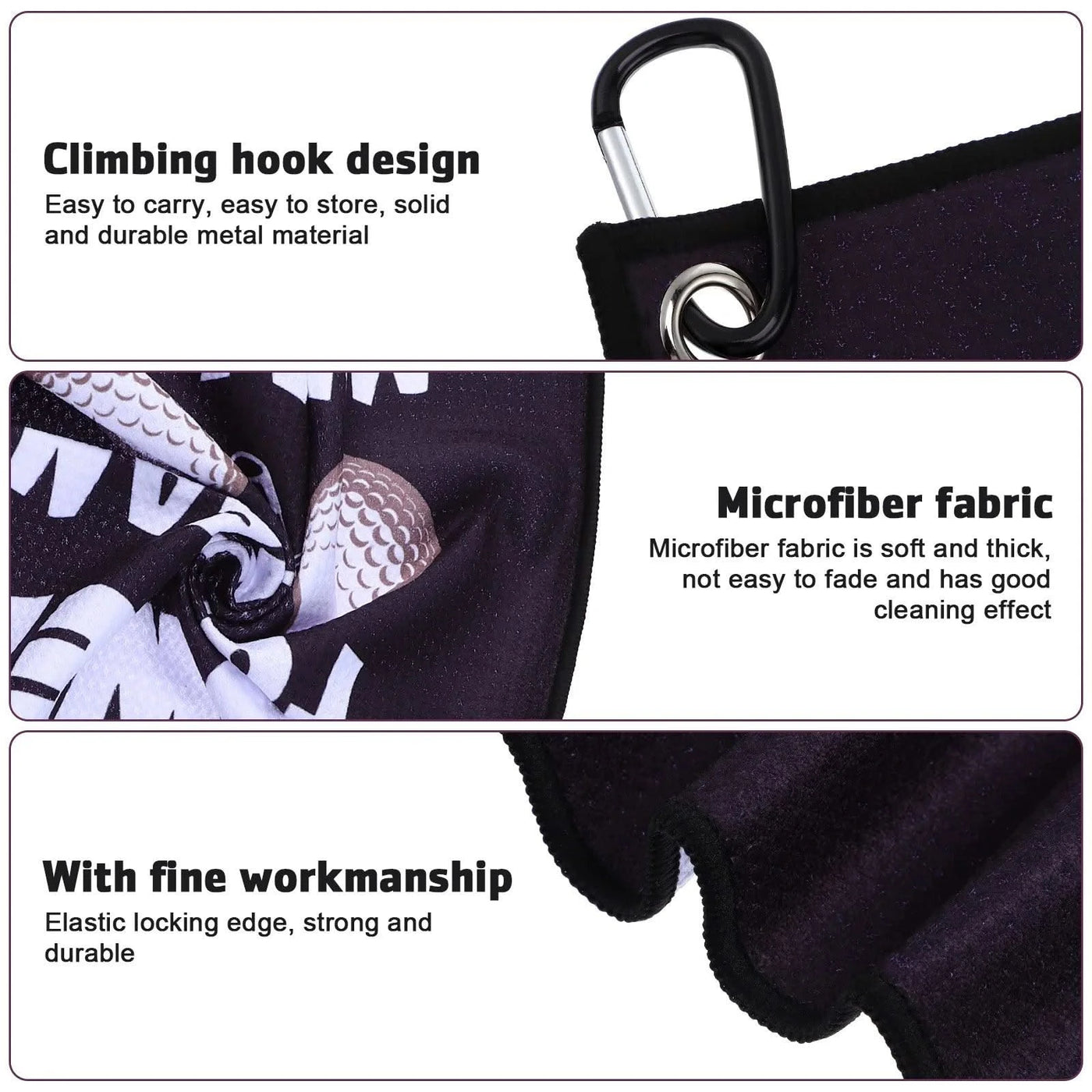 2 Pcs Black Golf Towel Microfiber Towels Golf Accessories Golf Training Aids Sports Equipment Dry Towels For Women Golfs Balls