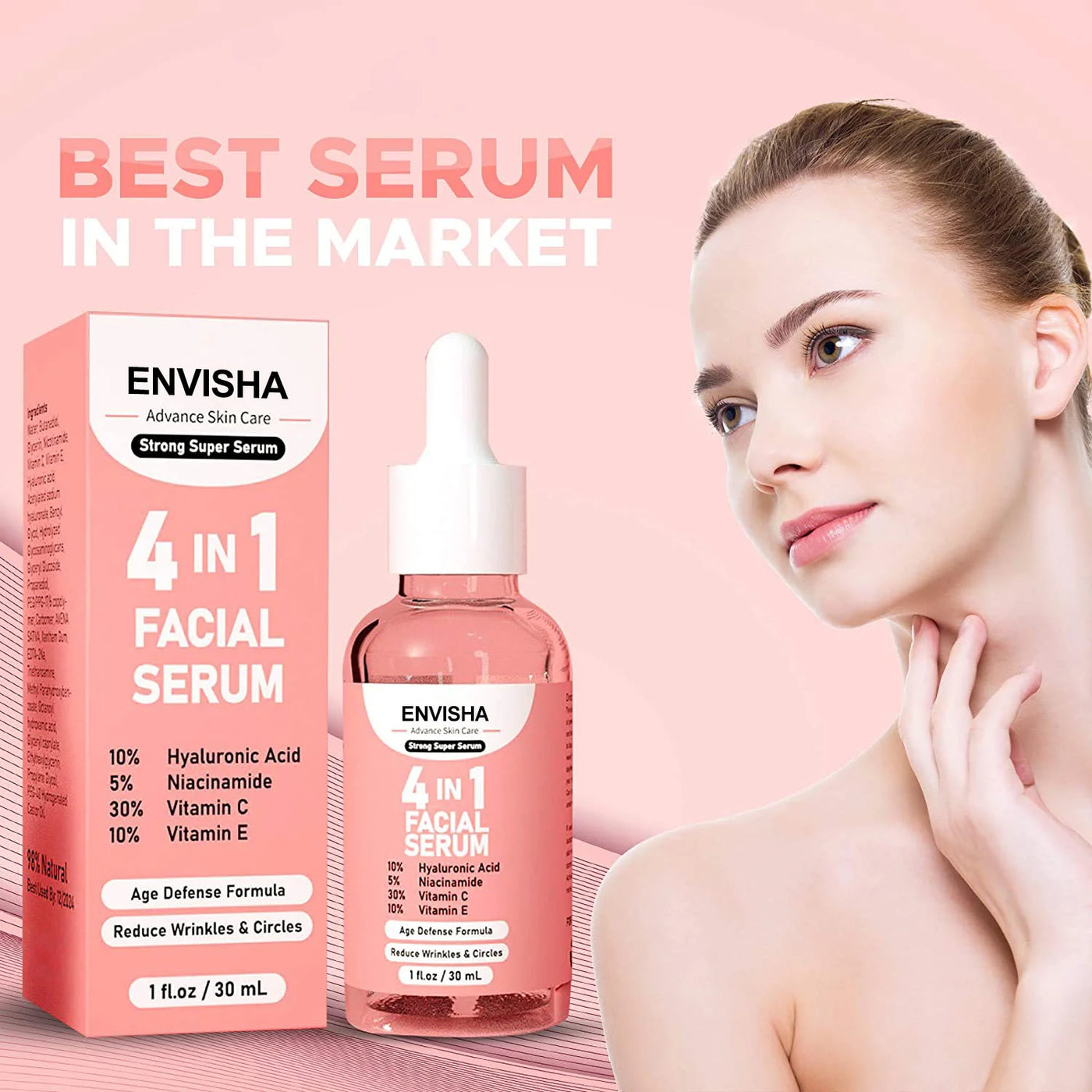 ENVISHA Facial Serum Hyaluronic Acid Niacinamide Vitamin Face Skin Care Anti-Aging Wrinkle Whitening Moisturizing Shrink Pores