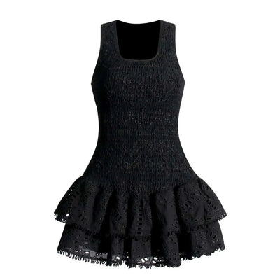 Summer Sundress Holiday Print Embroidery Cotton Short Cake Dress Women Sleeveless Tank Elastic Back Cocktail Party Vestidos