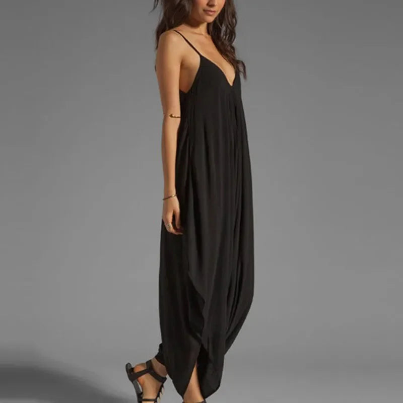 Sexy V-Neck Sleeveless Jumpsuits Summer Jumpsuits for Women Full-Length Playsuit Solid Color Pants Female Casual Loose Rompers