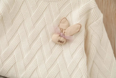 Two-Piece Kids Rabbit Appliques Sweater Tops With Pleated Skirt Suit |Casual Clothes Girls, Children | Autumn Outfits