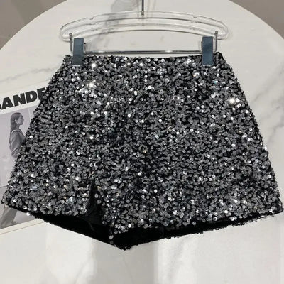 2025 New Summer Spring New Full Sequined Shiny Casual Shorts Heavy Zipper Nightclub Socialite Short Shorts Hot Pants for Women - Elanique