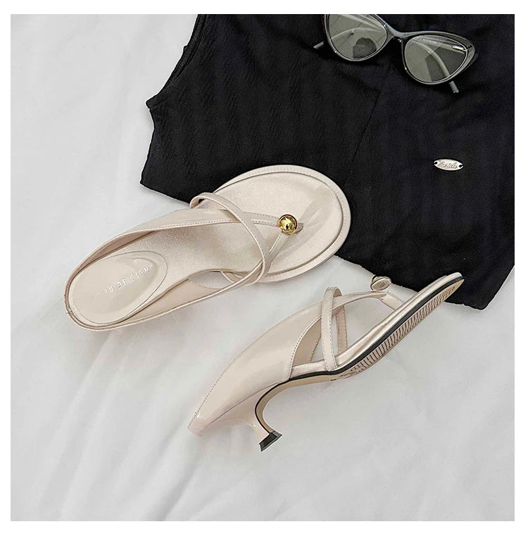 Women's Slippers Heeled Sandals Casual Flip Flops Shoes Woman 2025 Trend Summer Shallow Dress Design Pumps Clip Toe Slides Mujer