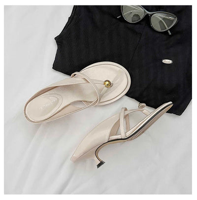 Women's Slippers Heeled Sandals Casual Flip Flops Shoes Woman 2025 Trend Summer Shallow Dress Design Pumps Clip Toe Slides Mujer