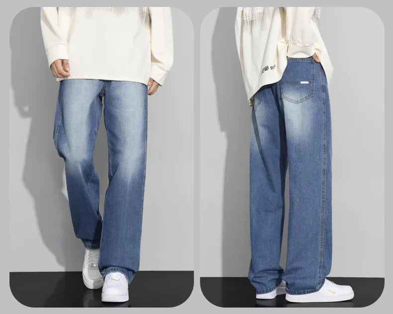 Men Designer Jeans Autumn New Embroidered Label Gradient Fashion Trousers Denim Male Korean Wide Straight Casual Pants