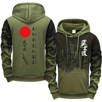 Bushido Printed Hoodies for Men All Season Daily Casual Sporty Pullover Japanese Fashion Ink Splash Design Hooded Sweatshirts