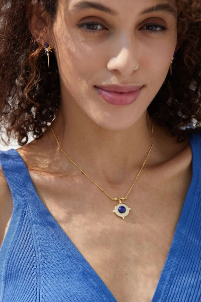 Classic Lapis Lazuli 925 Silver Gold Plated Pendant Necklace Natural  Zircon Stone Chic Choker Necklace Gift