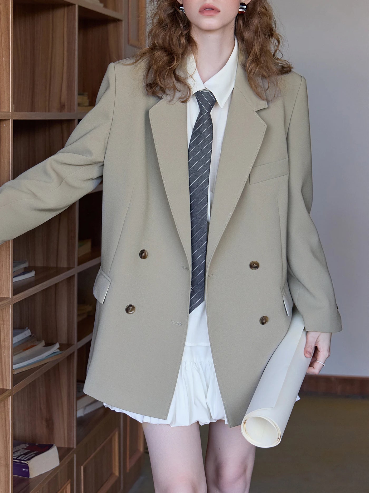 FSLE Chic Double-breasted Casual Blazer Jacket for Women Spring 2025 New Style High-end Loose Lazy Style Top 25FS11097