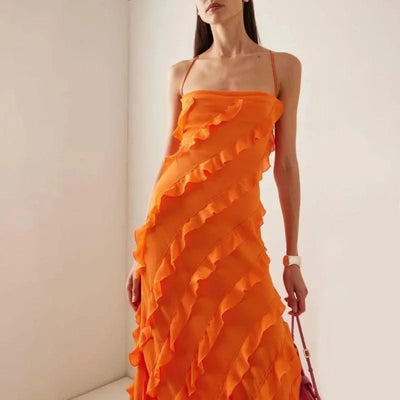 Summer Women Floral Print Party Dress Elegant New Fashion Strap V Neck High Waist Halter Corset Ruffle Evening Long Dress Robe