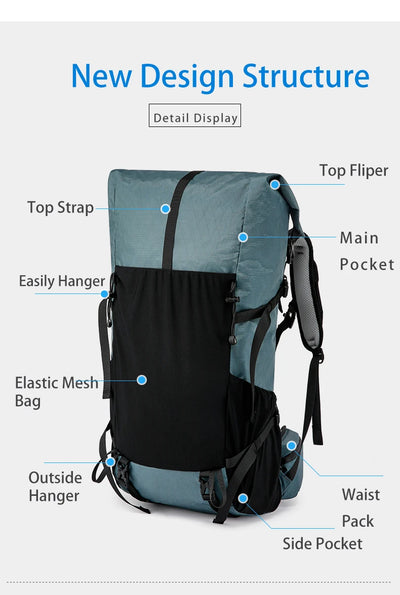30L Hiking Backpack Daily Travel Wear-Resistant Waterproof Professional Climbing Large Capacity Roll-Up Shoulder Bag 2025 New