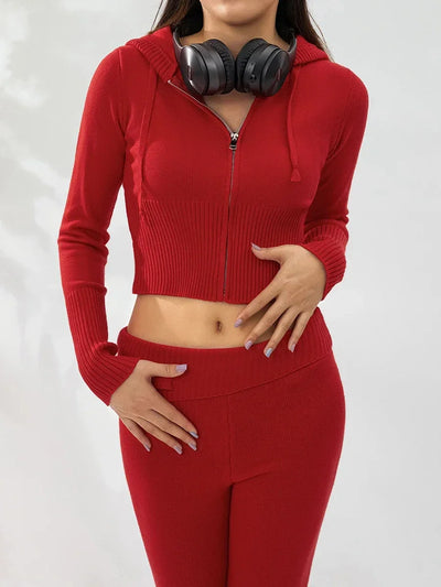 Women Tracksuit  Knit Lounge Set Long Sleeve Zip Up Hoodie with High Waist Wide Leg Pant 2 Piece Sweater Ensemble Casual Set
