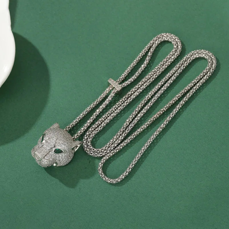 Designer Collection Fashion Luxurious Bracelet Long Necklace Men Women Lady Inlay Full Zircon Leopard Head Pendant Double Chain