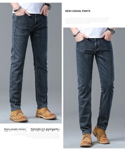 2024 Spring Summer New Men's Slim Thin Jeans Retro Light Blue Cotton Stretch Denim Pants Male Fashion Casual Brand Trousers