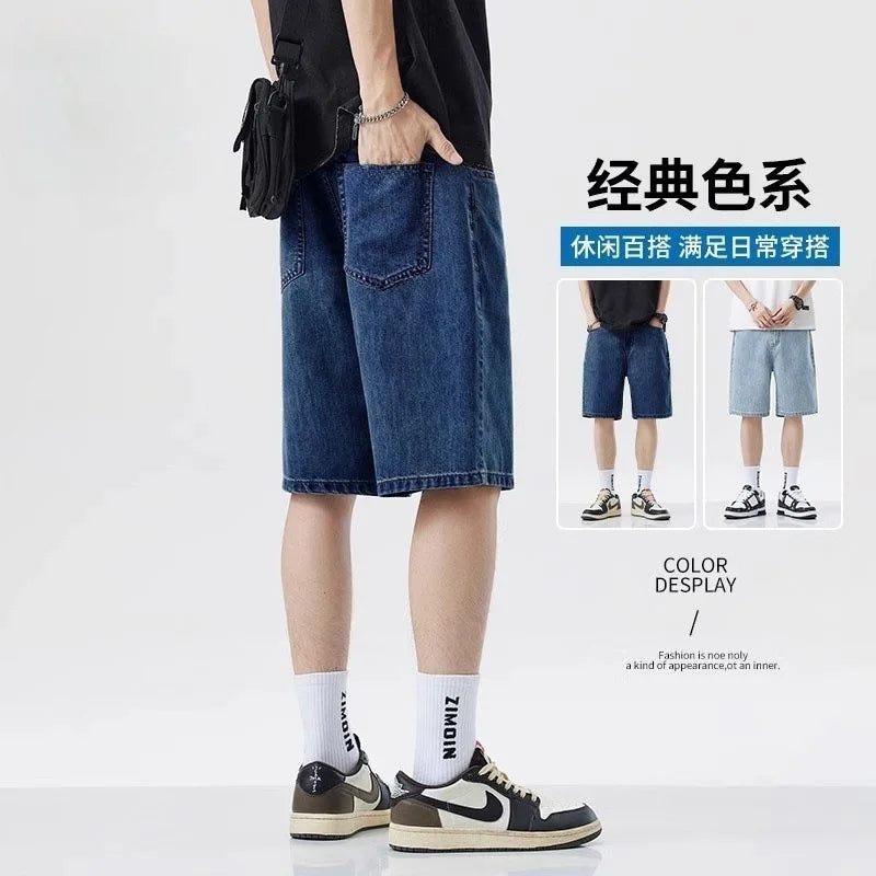 Summer men's seven inch jeans fashion design men's jeans slim fit straight leg short jeans casual loose wide leg denim shorts