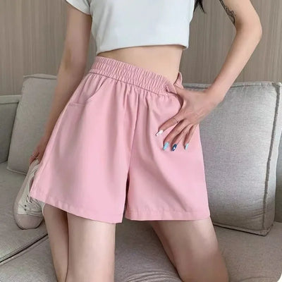 Women's 2025 Cargo Shorts High-Waisted Korean A-Line Wide Leg 3-Inch Summer Shorts Loose Casual Streetwear with Adjustable Waist