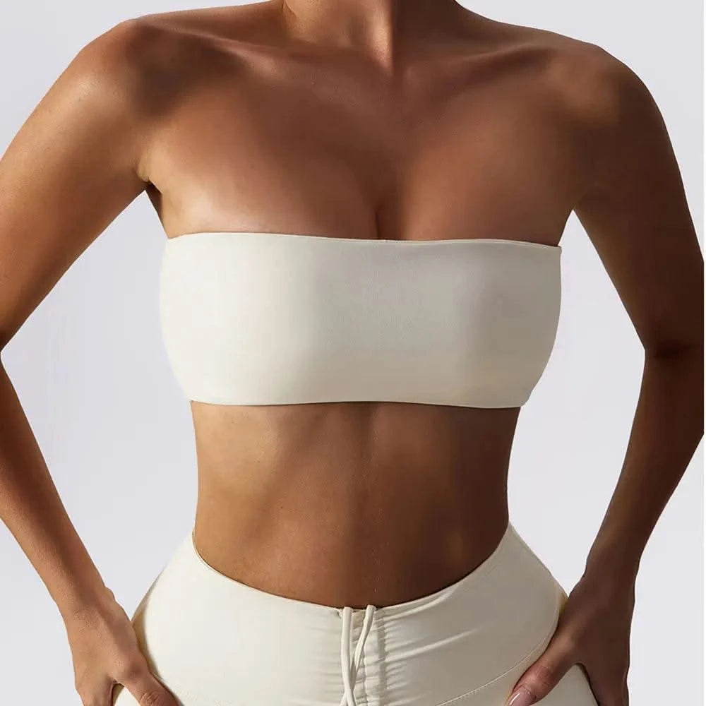 Women Strapless Bra Padded Top Stretchy Fitness Yoga Tops