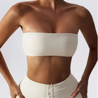 Women Strapless Bra Padded Top Stretchy Fitness Yoga Tops