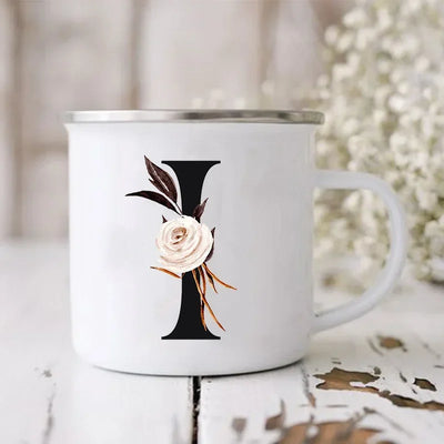 Initial Letter Print Mugs Enamel Creative Coffee Cups Drinks Wine Juice Milk Cup Vintage Home Office Handle Drinkware Best Gifts